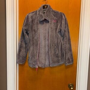 The North Face Women's Gray Teddy Jacket with Pink Accents